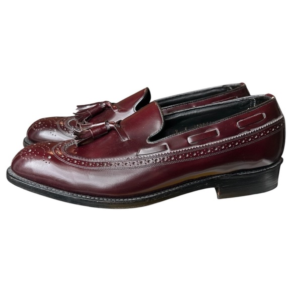 Vintage Florsheim Royal Imperial Tassel Wingtip Leather Loafer Burgundy Men’s 9E - Picture 1 of 8